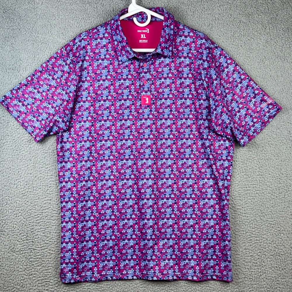 Bogey Bros Golf Polo Shirt Mens XL Purple Pink Whale Tail Performance Stretch